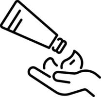 Linear icon of a tube of lotion squeezing lotion onto a hand vector