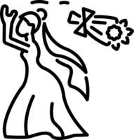 Bride throws the flower bouquet backward, a line style icon vector