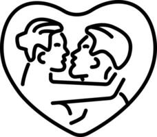 A line icon of couple kissing in a heart frame vector