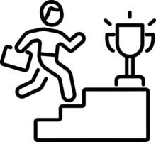 Linear icon of a person climbing a success ladder towards a trophy vector