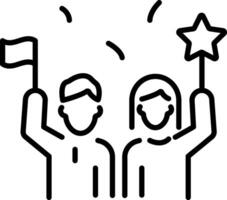 Cheering characters icon in line style vector