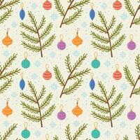 Seamless pattern with toys and fir twigs for greeting cards, wrapping paper. Merry Christmas, Happy New Year. Seamless winter pattern. illustration on a light background. vector