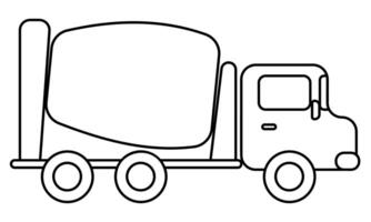Outline concrete mixer is a special transport for kids creativity and activity, Doodle coloring page with a vehicle vector