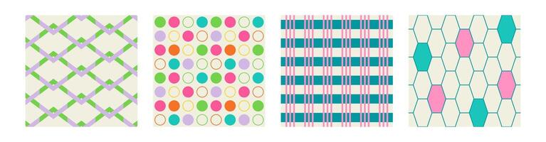 Set of Essential geometric printable seamless pattern with abstract Minimal elegant line form stroke shapes in vibrant colors. Modern simple background in minimalist mid century style wall art vector