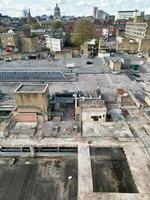 High Angle View of Buildings at Downtown Central Northampton City of East Midlands Region of England Great Britain. Aerial Footage Was Captured with Drone's Camera on April 26th, 2024 photo