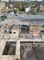 High Angle View of Buildings at Downtown Central Northampton City of East Midlands Region of England Great Britain. Aerial Footage Was Captured with Drone's Camera on April 26th, 2024 photo