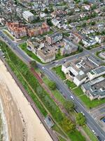 Aerial View of Most Beautiful and Attractive British Tourist Attraction Downtown Central Clacton on Sea City of England United Kingdom. Aerial Footage Was Captured on May 21st, 2024 photo