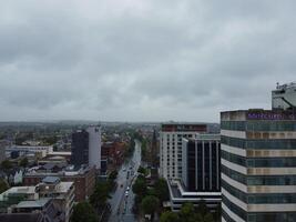High Angle View of Cardiff City Centre and Buildings at Central Downtown and Near to Ocean Bay During Rainy and Cloudy Day of May 28th, 2024 photo