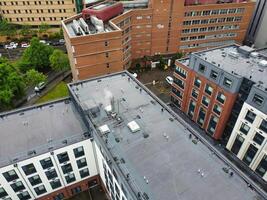 High Angle View of Cardiff City Centre and Buildings at Central Downtown and Near to Ocean Bay During Rainy and Cloudy Day of May 28th, 2024 photo