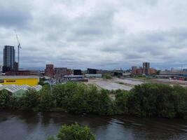 High Angle View of Cardiff City Centre and Buildings at Central Downtown and Near to Ocean Bay During Rainy and Cloudy Day of May 28th, 2024 photo