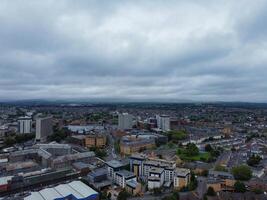 High Angle View of Cardiff City Centre and Buildings at Central Downtown and Near to Ocean Bay During Rainy and Cloudy Day of May 28th, 2024 photo