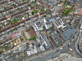 Aerial View of Downtown and Central Wembley London City of England Great Britain. High Angle Footage Was Captured with Drone's Camera from Medium High Altitude on April 17th, 2024 photo