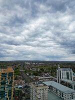 Aerial View of Downtown and Central Wembley London City of England Great Britain. High Angle Footage Was Captured with Drone's Camera from Medium High Altitude on April 17th, 2024 photo