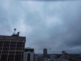 High Angle View of Cardiff City Centre and Buildings at Central Downtown and Near to Ocean Bay During Rainy and Cloudy Day of May 28th, 2024 photo