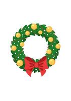 Christmas wreath made of fir branches, decorated with balls and a bow. Element for Christmas and New Year design. White background. vector
