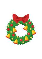 Christmas wreath made of fir branches, decorated with bells, red and gold balls. Element for Christmas and New Year design.White background. vector