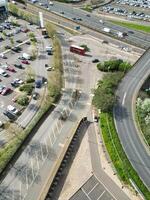 Aerial View of Brent Cross West Hendon London City of England United Kingdom, High Angle Drone's Camera Footage Was Captured on April 12th, 2024 from Medium High Altitude. photo
