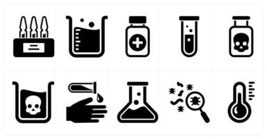 A set of 10 medical icons as ampoule, lab beaker, medication vector