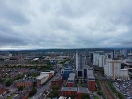 High Angle View of Cardiff City Centre and Buildings at Central Downtown and Near to Ocean Bay During Rainy and Cloudy Day of May 28th, 2024 photo
