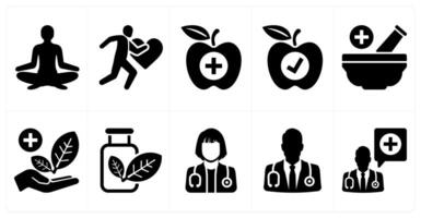 A set of 10 medical icons as yoga, exercise, dietry food vector