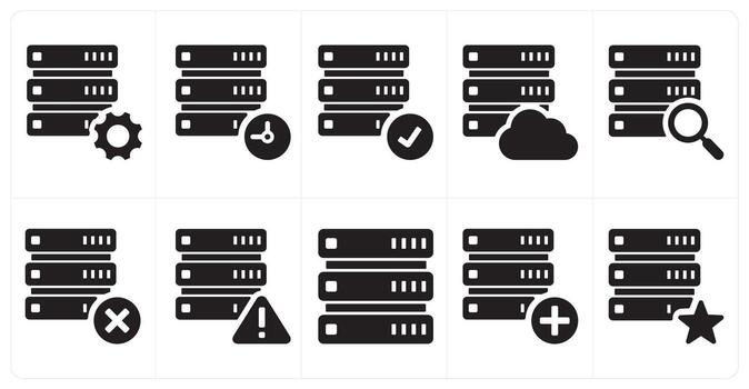 A set of 10 mix icons as server setting, drive update, verified drive vector
