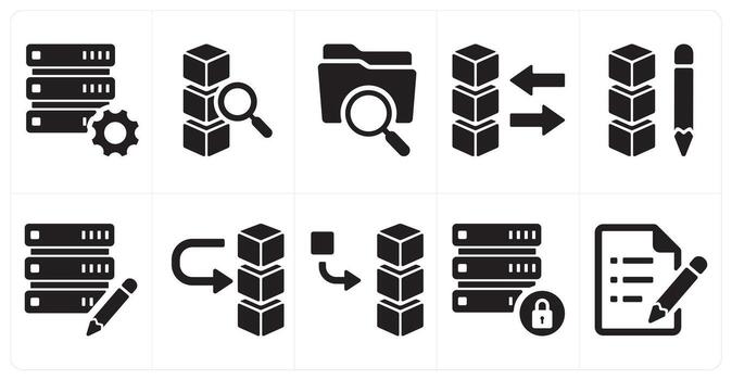 A set of 10 mix icons as server setting, search drive, search folder vector