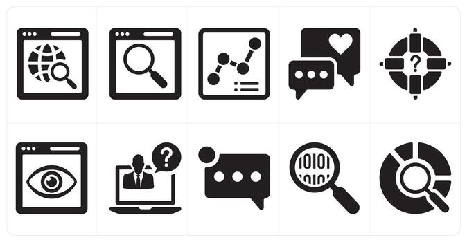 A set of 10 mix icons as global search, web search, growth chart vector