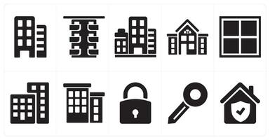 A set of 10 Real Estate icons as flats, flats building, building vector