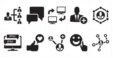A set of 10 social icons as group admin, comment, network share vector