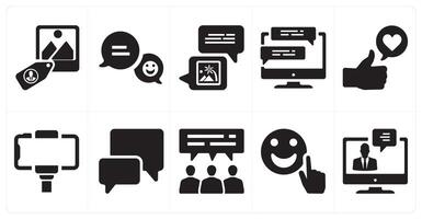 A set of 10 social icons as tag photo, smiley feedback, photo comment vector