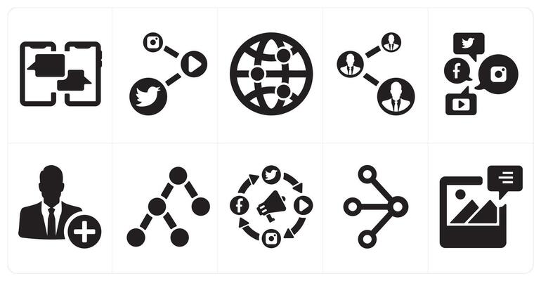 A set of 10 social icons as chatting, social media link, network connection