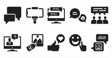 A set of 10 social icons as comment, selfie, feedback vector