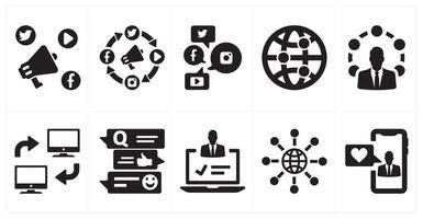 A set of 10 social icons as advertising media, broadcast media, social media vector