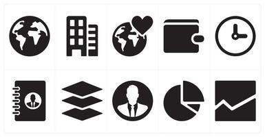 A set of 10 ui icons as world, building, favorite location vector