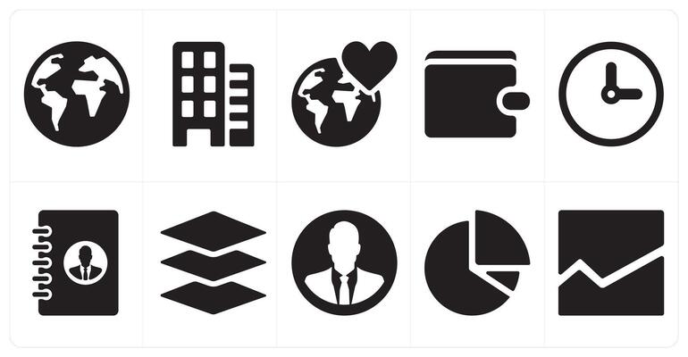A set of 10 ui icons as world, building, favorite location
