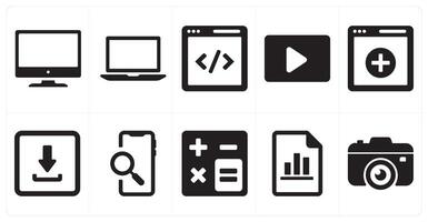A set of 10 ui icons as monitor, laptop, coding vector