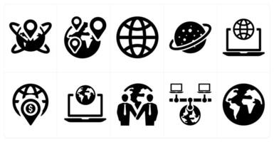 A set of 10 web marketing icons as global location, location, world vector