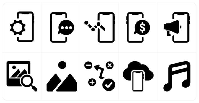 A set of 10 web marketing icons as mobile settings, mobile chat, mobile graph vector