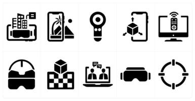 A set of 10 Virtual Reality icons as vr application, controllers, 3d display vector