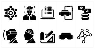 A set of 10 Virtual Reality icons as framework, head tracking, software vector