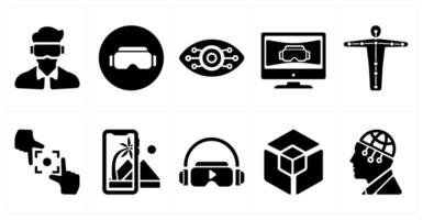 A set of 10 Virtual Reality icons as oculus vr, emotion, cyber eye vision vector