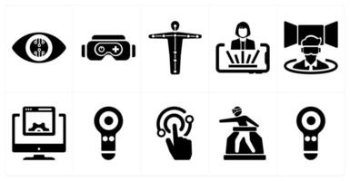 A set of 10 Virtual Reality icons as smart lenses, vr gaming, motion tracking vector