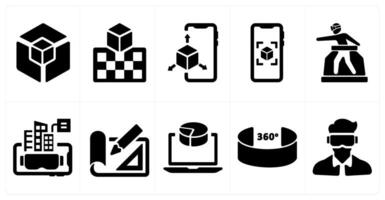 A set of 10 Virtual Reality icons as 3d model, vr projection, 3d display vector