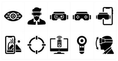 A set of 10 Virtual Reality icons as cyber eye vision, oculus vr, vr gaming vector
