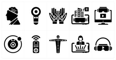 A set of 10 Virtual Reality icons as artificial intelligence, controller, wired gloves vector