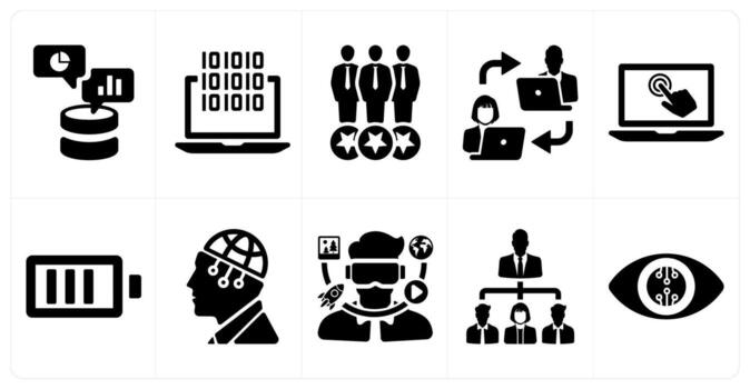 A set of 10 Virtual Reality icons as data, software, consumers vector