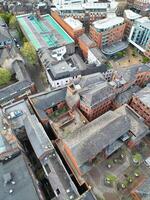 High Angle View of Buildings at Downtown Central Northampton City of East Midlands Region of England Great Britain. Aerial Footage Was Captured with Drone's Camera on April 26th, 2024 photo