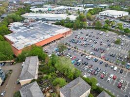 High Angle View of Buildings at Downtown Central Northampton City of East Midlands Region of England Great Britain. Aerial Footage Was Captured with Drone's Camera on April 26th, 2024 photo