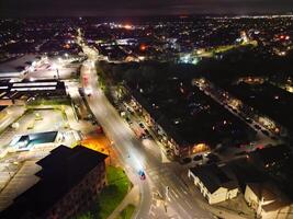 Illuminated Central Bedford City of England United Kingdom During Night. April 5th, 2024, High Angle Footage Was Captured after Sunset and Beginning of Night with Drone's Camera photo