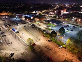 Illuminated Central Bedford City of England United Kingdom During Night. April 5th, 2024, High Angle Footage Was Captured after Sunset and Beginning of Night with Drone's Camera photo